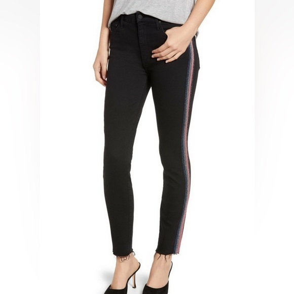 Mother black The Looker high waisted ankle fray jeans in Guilty Glitter Racer - Picture 2 of 16
